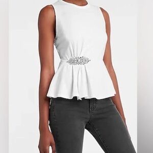 Express Sleeveless Brooch Side Tank - White - XL